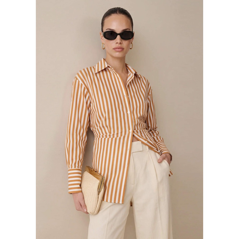 NWT CAARA Natasha Button Down Cotton Blend Top in Orange Stripe - Size 4